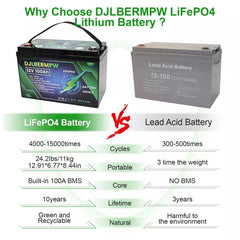 DJLBERMPW 12V Lithium Battery 100Ah LiFePO4 Deep Cycle For Trolling Motor Solar Off-grid