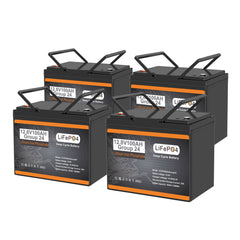 4PACK 12V 100AH LiFePO4 Lithium Battery, Group 24 Deep Cycle Marine Battery 100A BMS for RV, Trolling Motor, Backup Power, Solar