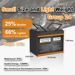 3Pack 12V 100Ah Group 24 LiFePO4 Battery, 100A BMS Deep Cycles Lithium Batteries 3840Wh for RV, Trolling Motor, Solar Off Grid, Camping, Marine