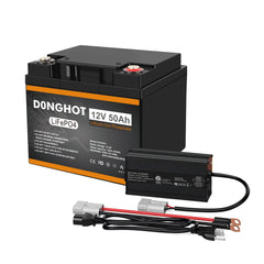 D0NGHOT 12V 50Ah Deep Cycle Marine Lithium Battery with 14.6V 10A Lithium Battery Charger