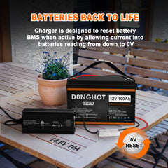 D0NGHOT 12V 10A LiFePO4 Battery Charger AC-DC Smart Charger for Lithium LiFePo4 Deep Cycle Batteries