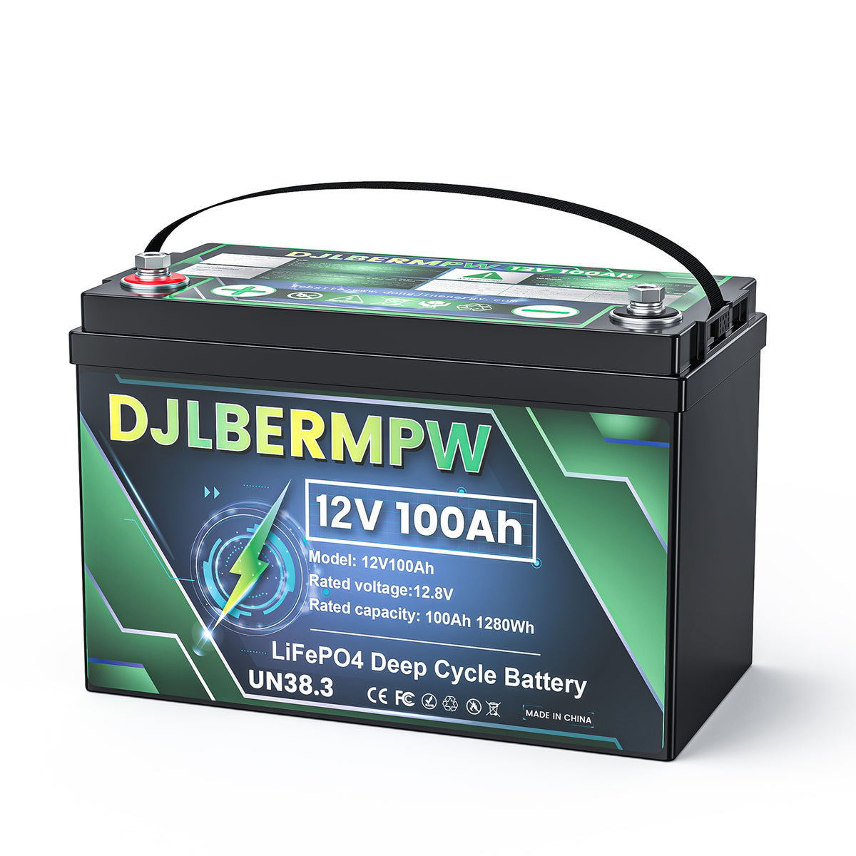 DJLBERMPW 12V 100Ah LiFePO4 Lithium Battery, Deep Cycle Battery with 100A BMS For Trolling Motor Solar Off-grid