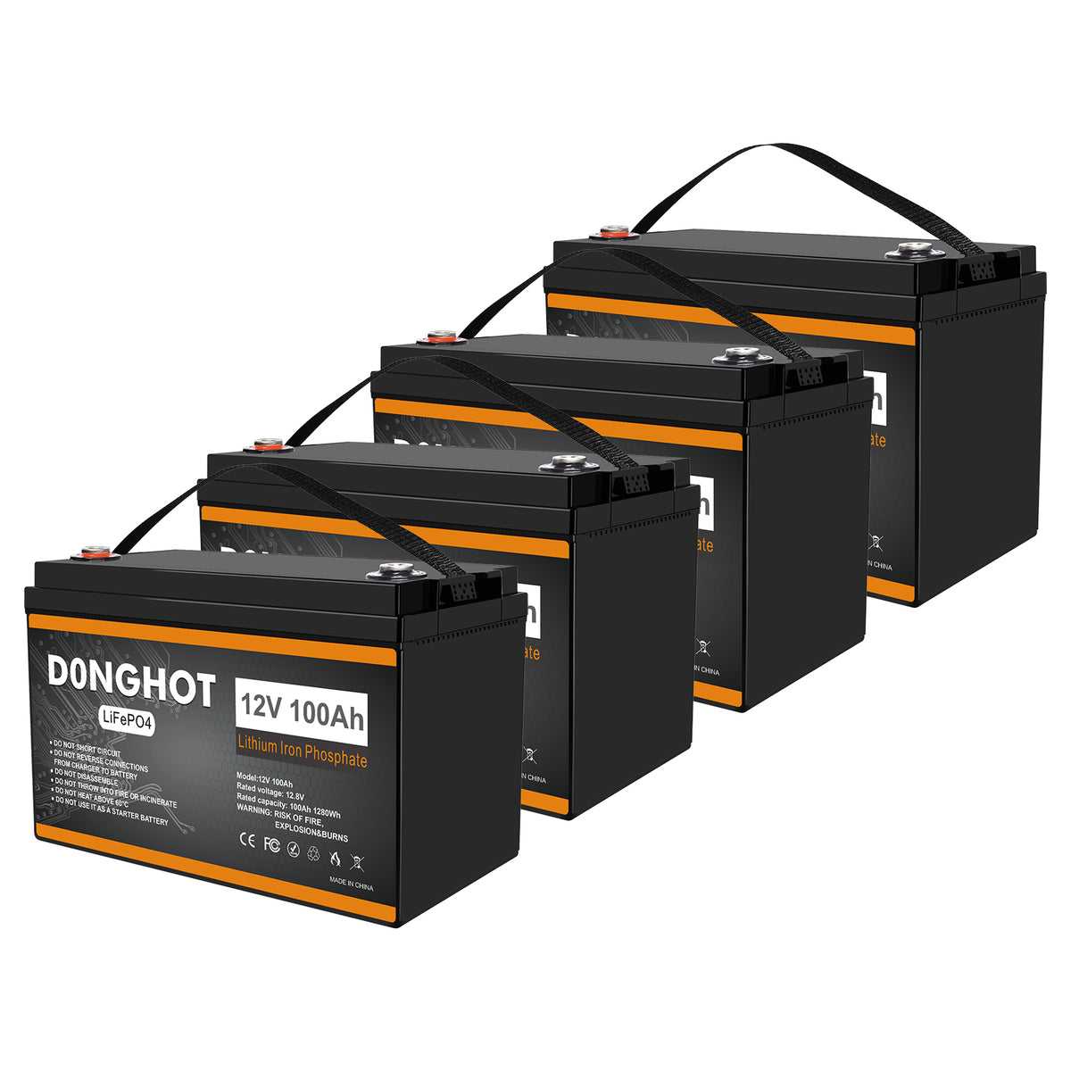 D0NGHOT 4 Pack 12V 100Ah LiFePO4 Lithium Ion Battery 48V Lithium Battery for Golf Cart,RV,Solar