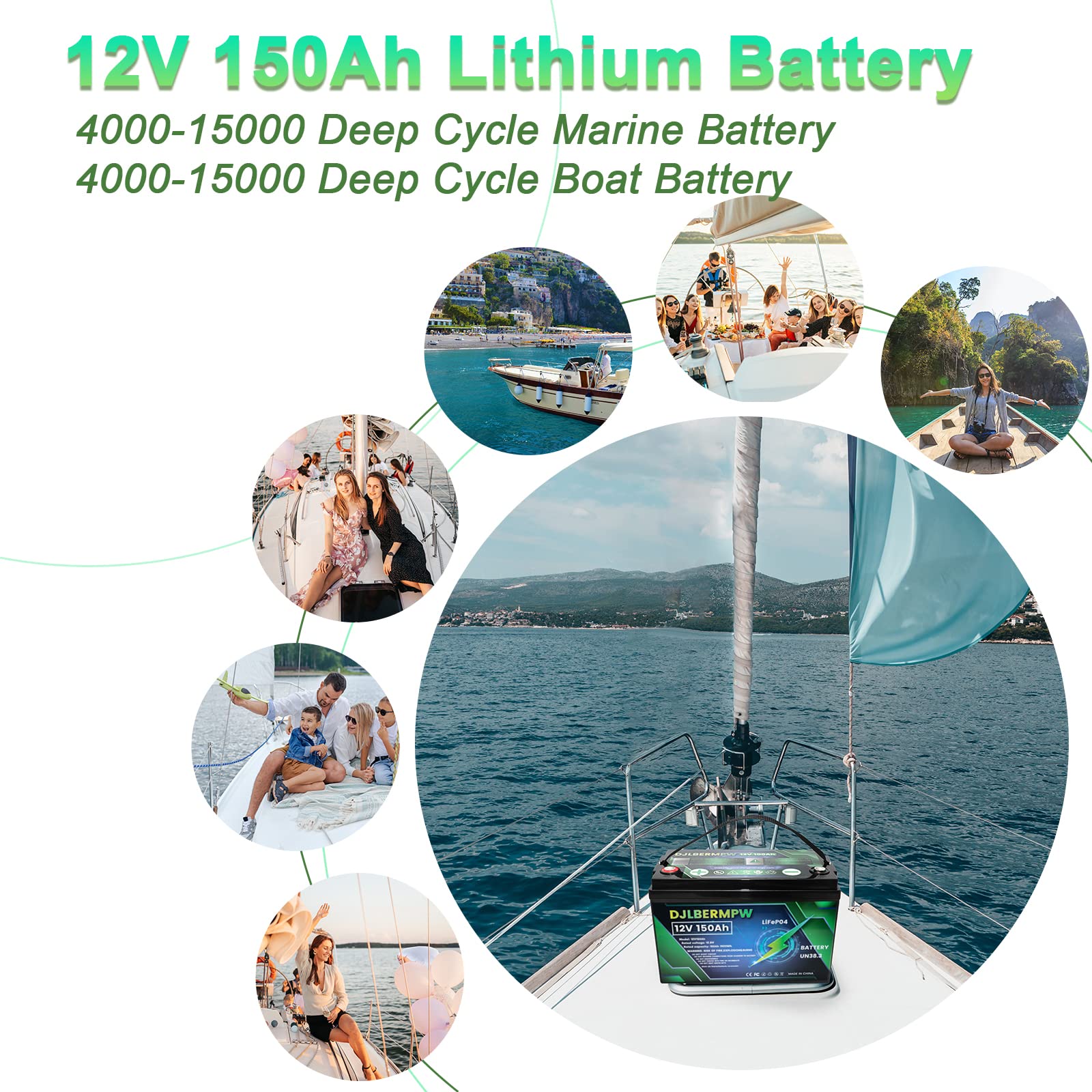 DJLBERMPW 12V 150Ah Lithium Battery 1920W Energy For Trolling Motor