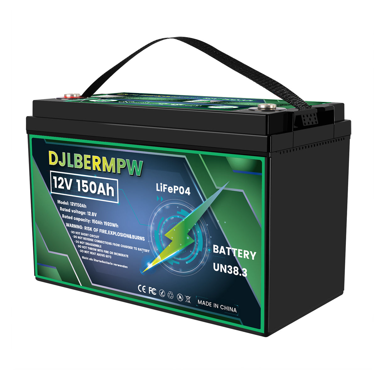 DJLBERMPW 12V 150Ah Lithium Battery 1920W Energy For Trolling Motor