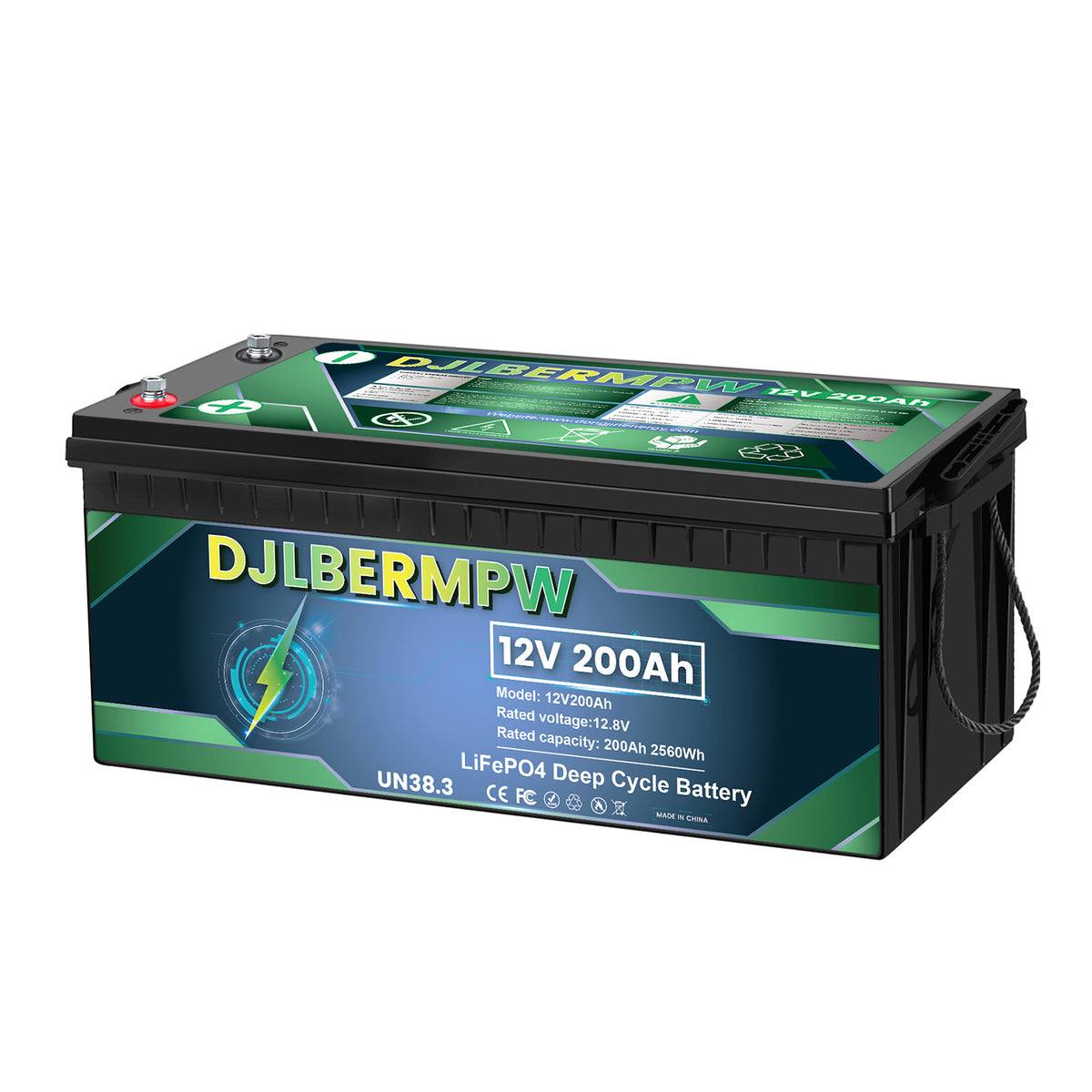 DJLBERMPW 12V 200Ah LiFePO4 Lithium RV Deep Cycle Battery 2560Wh Energy