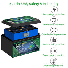 DJLBERMPW 12V 200Ah LiFePO4 Lithium RV Deep Cycle Battery 2560Wh Energy