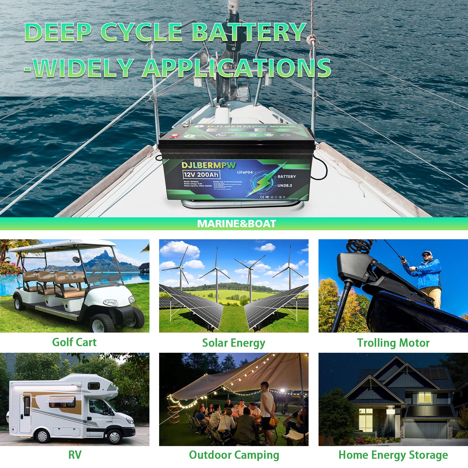 DJLBERMPW 12V 200Ah LiFePO4 Lithium RV Deep Cycle Battery 2560Wh Energy