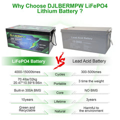 DJLBERMPW LiFePO4 Battery 12V 300Ah Lithium Boat Marine Battery With 200A BMS