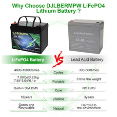 DJLBERMPW 12V 30Ah LiFePO4 Deep Cycle Lithium Marine Battery For RV Boat