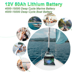 DJLBERMPW 12V 50Ah LiFePO4 Deep Cycles Lithium Battery For Boat Kayak RV Camping