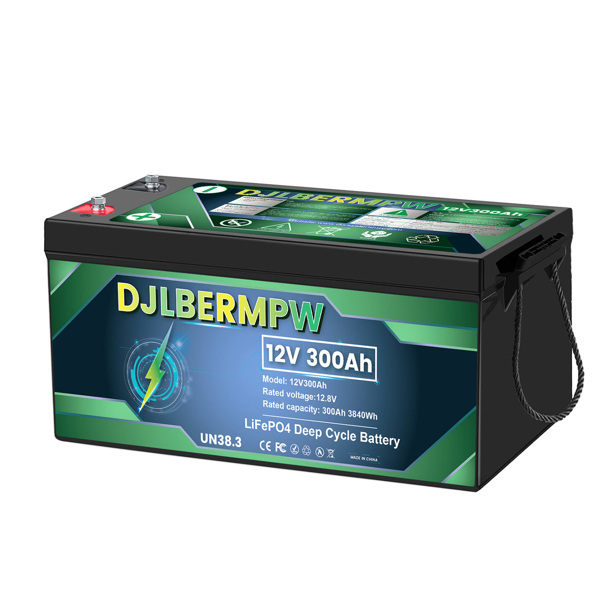 DJLBERMPW LiFePO4 Battery 12V 300Ah Lithium Boat Marine Battery With 200A BMS