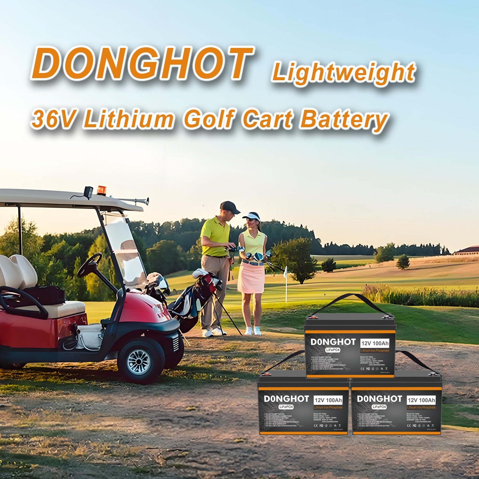 D0NGHOT 36V Lithium Golf Cart Battery 3 Pack 12V 100Ah Lifepo4 Lithium Ion Battery for Golf Cart,RV