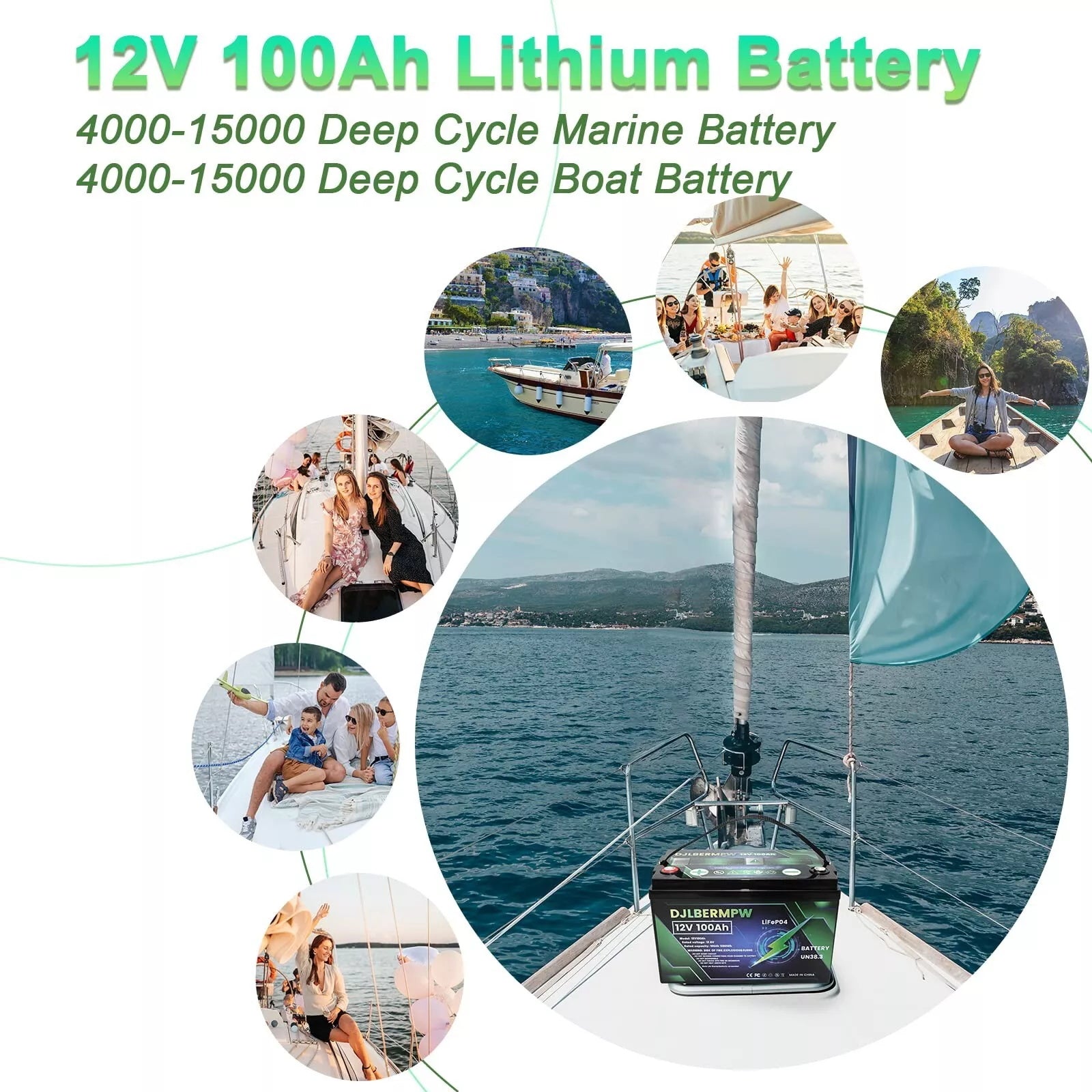 DJLBERMPW 12V Lithium Battery 100Ah LiFePO4 Deep Cycle For Trolling Motor Solar Off-grid