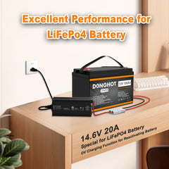 D0NGHOT 12V 100Ah Group 31 RV Battery Deep Cycle Marine Battery with 12V 20A Lithium Battery Charger