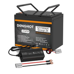 D0NGHOT 100Ah Lithium LiFePO4 Deep Cycle Marine Battery with 14.6V 20A LiFePO4 Smart AC-DC Battery Charger