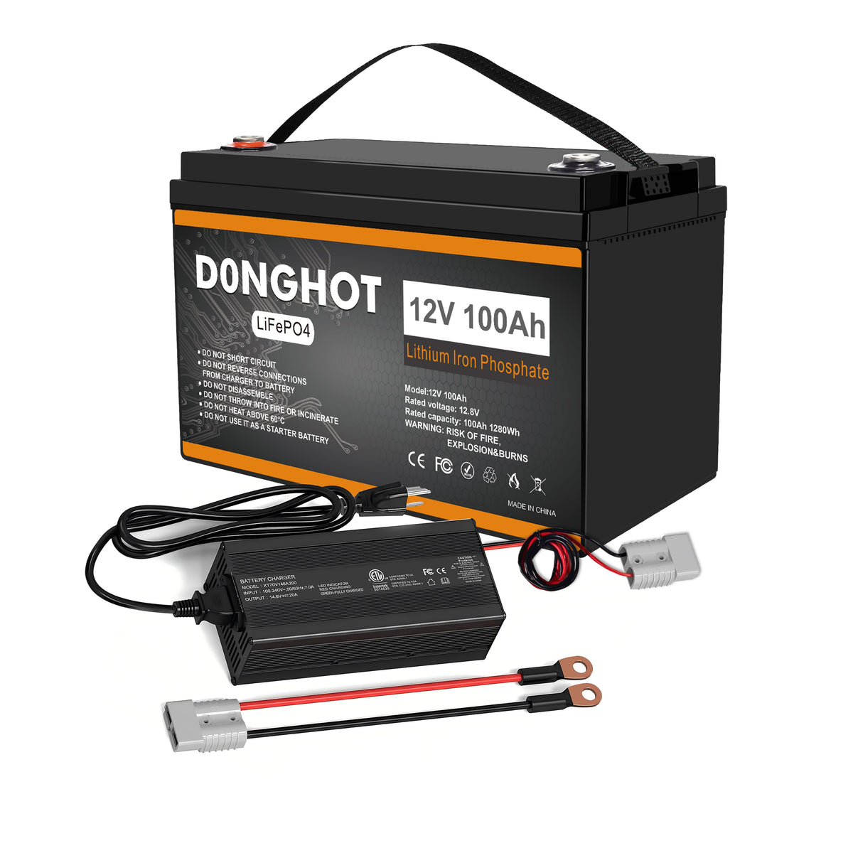 D0NGHOT 12V 100Ah Group 31 RV Battery Deep Cycle Marine Battery with 12V 20A Lithium Battery Charger