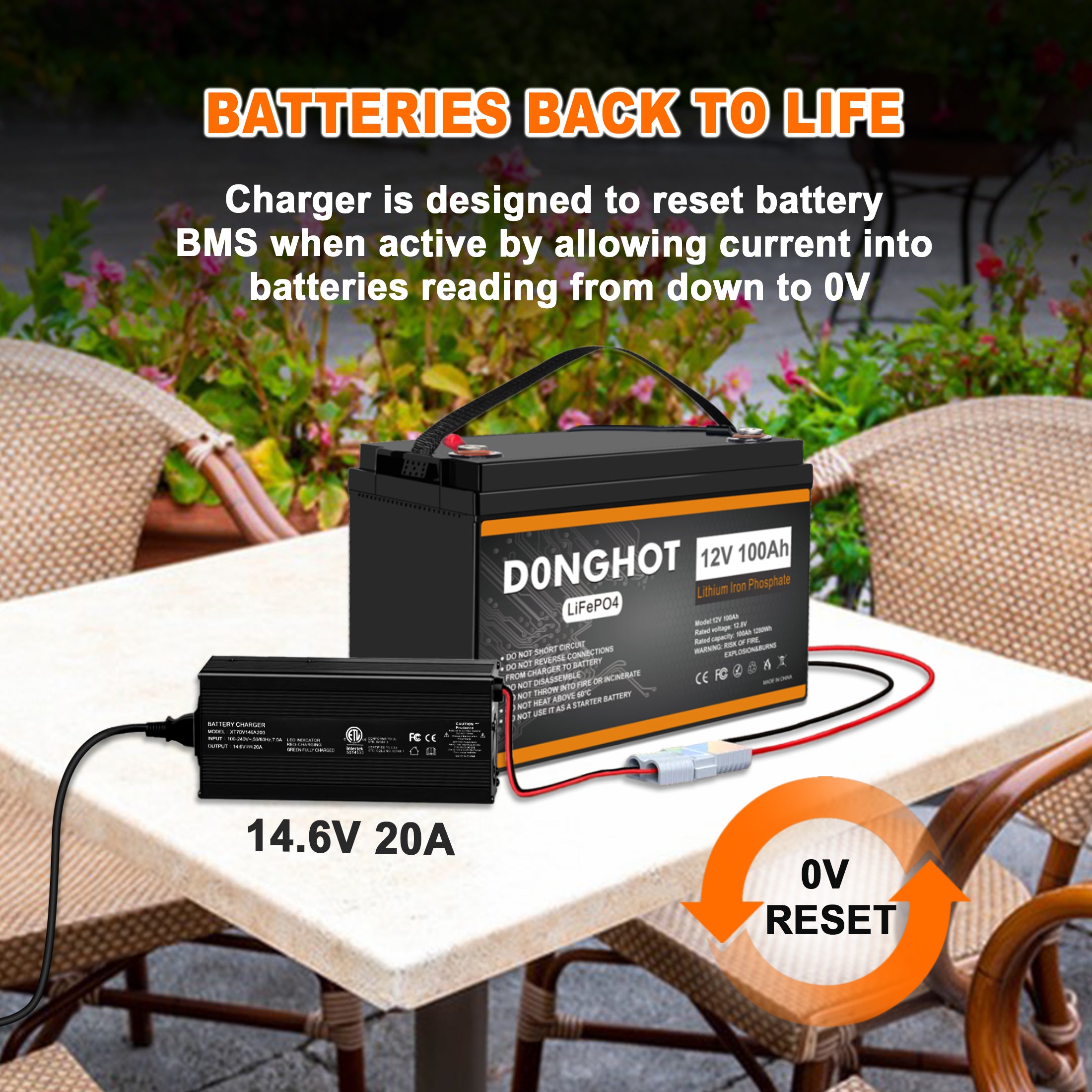 D0NGHOT 12V 100Ah Group 31 RV Battery Deep Cycle Marine Battery with 12V 20A Lithium Battery Charger