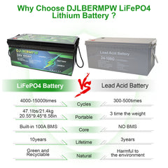 DJLBERMPW 24V Lithium Battery LiFePO4 100Ah Deep Cycle For RV Solar Off-grid