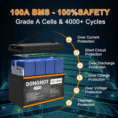 D0NGHOT 12V 100Ah Group 31 RV Battery Deep Cycle Marine Battery with 12V 20A Lithium Battery Charger