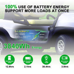 DJLBERMPW 36V LiFePO4 Lithium Battery 100Ah Deep Cycle Golf Cart Battery