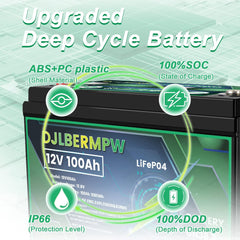 DJLBERMPW 4Pack 12V 100Ah LiFePO4 Lithium Battery, 100A BMS Deep Cycle Battery for Golf Cart, Marine.