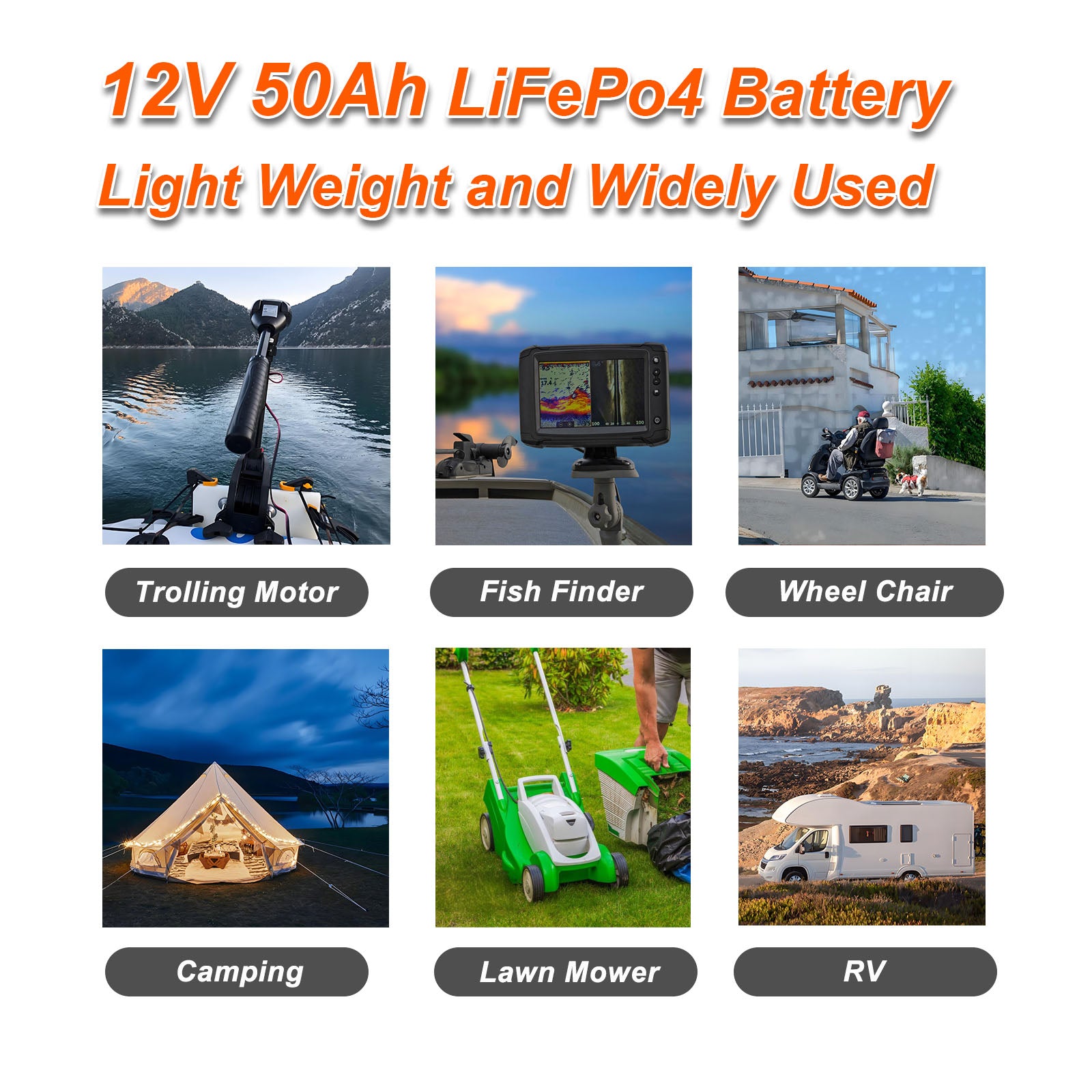 D0NGHOT 12V 50Ah Deep Cycle Marine Lithium Battery with 14.6V 10A Lithium Battery Charger