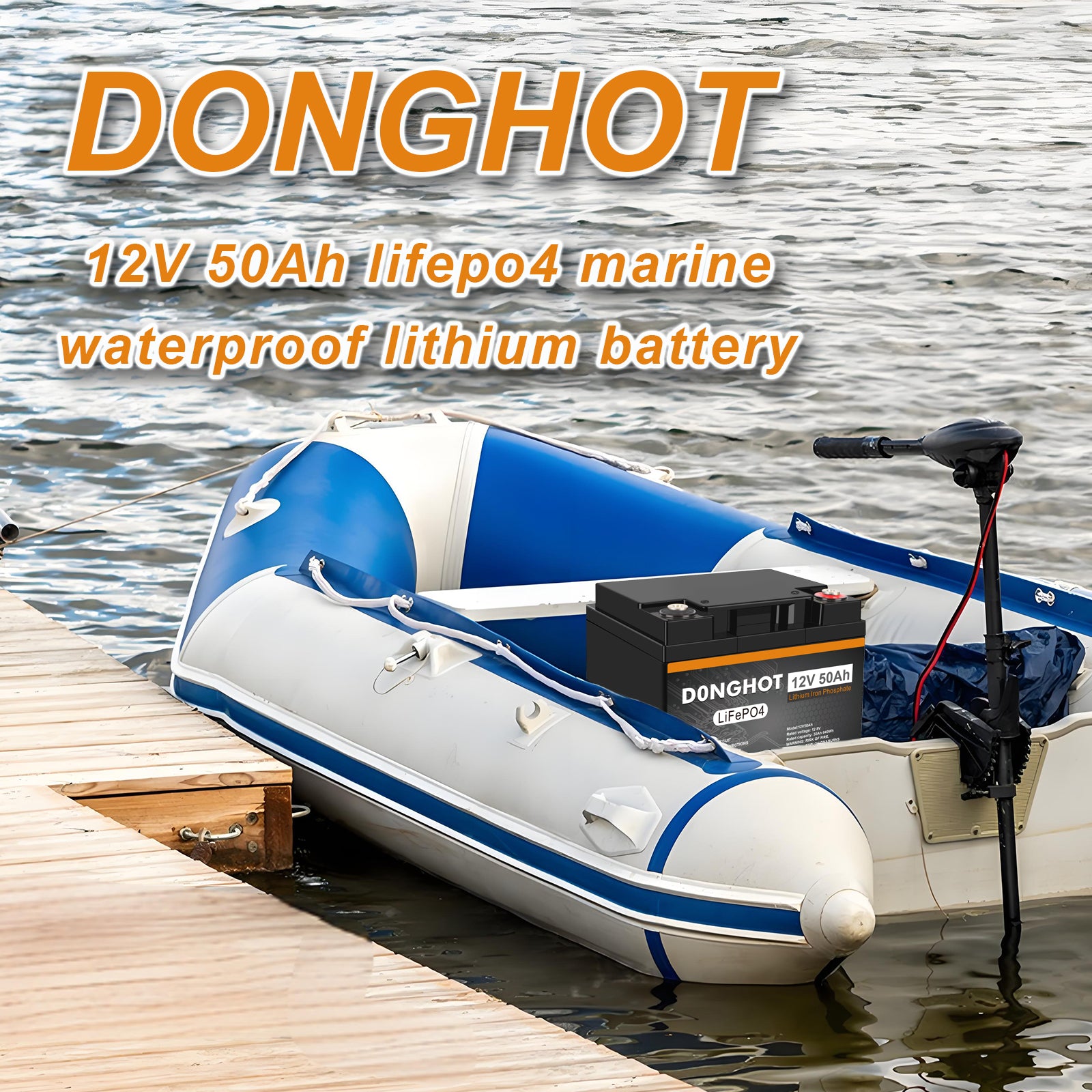 D0NGHOT 12V 50Ah Deep Cycle Marine Lithium Battery with 14.6V 10A Lithium Battery Charger