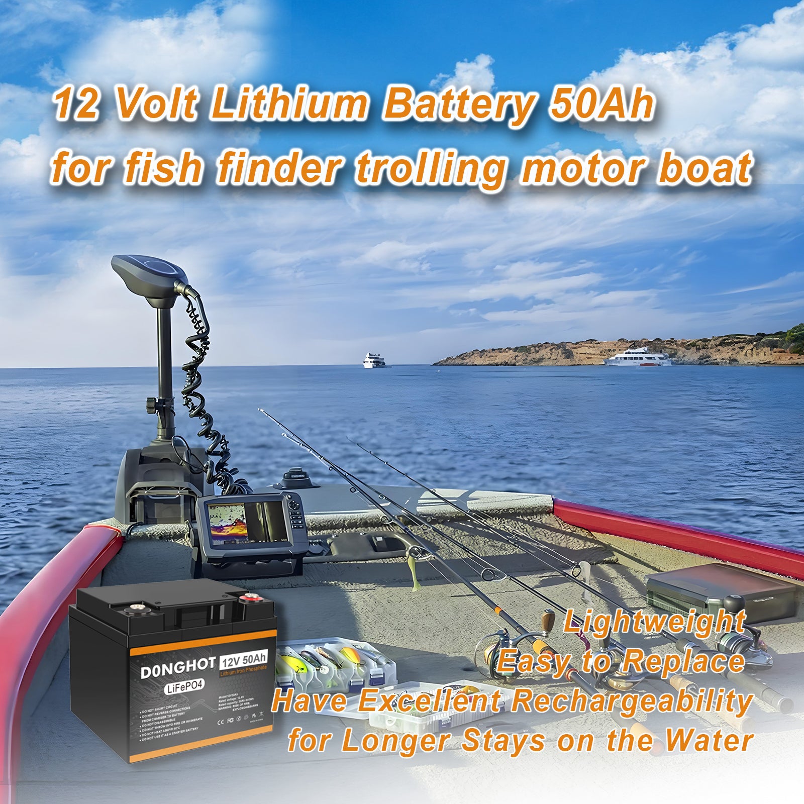 12 Volt Lithium Battery 50Ah,LiFePo4 50Ah Battery with 50A BMS for Trolling Motor,RV,Fish Finder