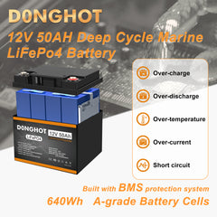 D0NGHOT 12V 50Ah Deep Cycle Marine Lithium Battery with 14.6V 10A Lithium Battery Charger