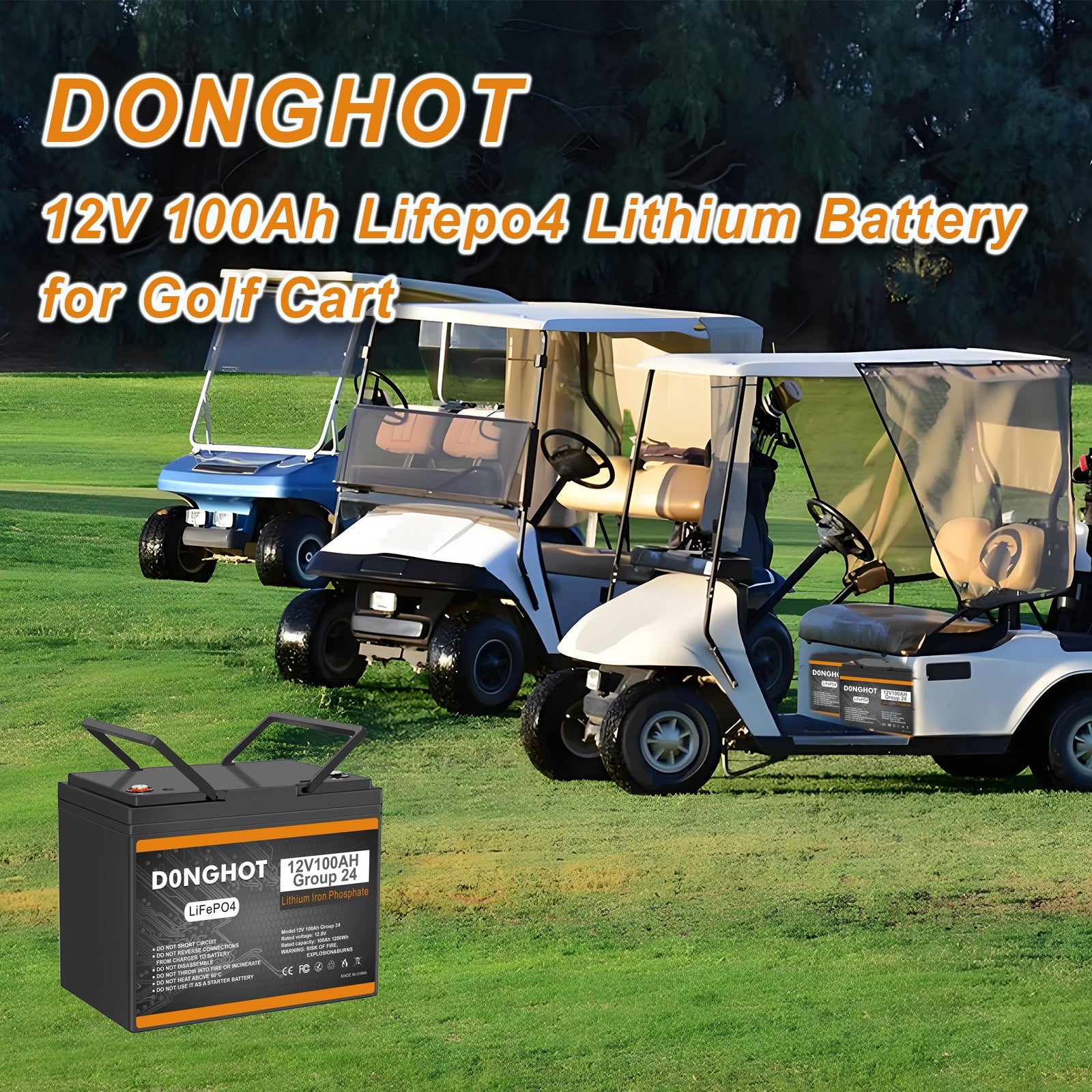 D0NGHOT 100Ah Lithium LiFePO4 Deep Cycle Marine Battery with 14.6V 20A LiFePO4 Smart AC-DC Battery Charger