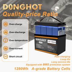 D0NGHOT 100Ah LiFePO4 Lithium Ion Battery for Trolling Motor,12 Volts Deep Cycle Marine Battery for Boat Marine Fish Finder RV