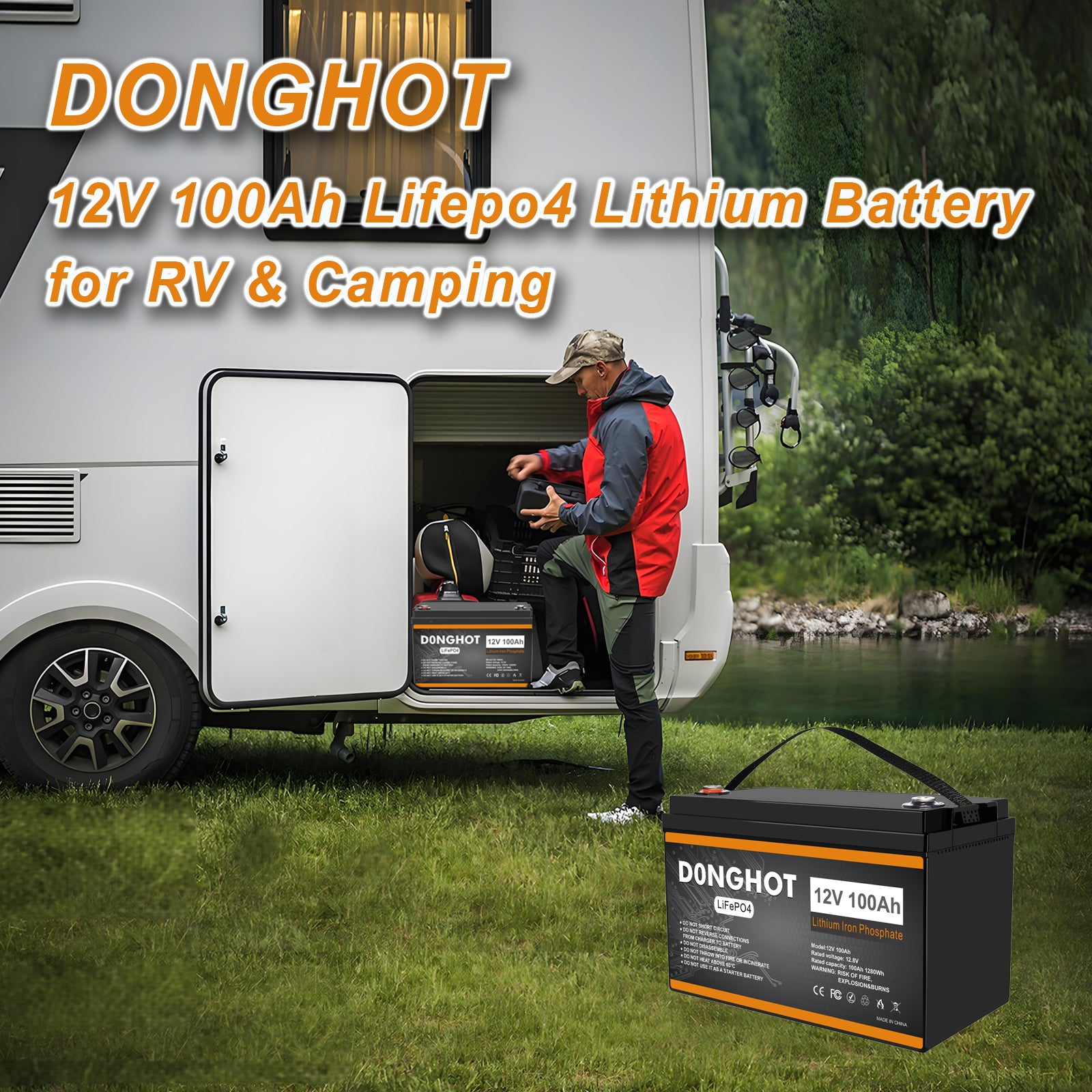 D0NGHOT 12V 100Ah Group 31 RV Battery Deep Cycle Marine Battery with 12V 20A Lithium Battery Charger