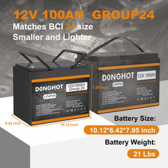 D0NGHOT 100Ah Lithium LiFePO4 Deep Cycle Marine Battery with 14.6V 20A LiFePO4 Smart AC-DC Battery Charger