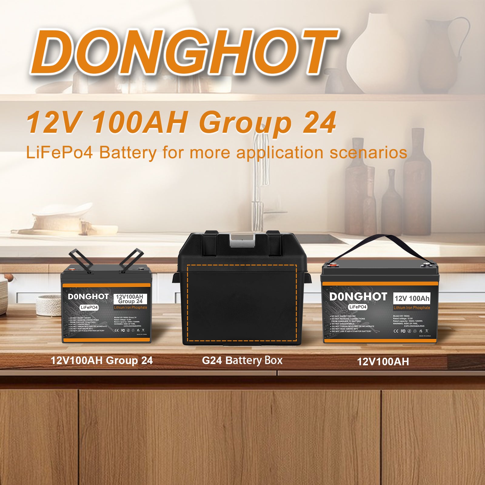 D0NGHOT 12V 100Ah LiFePO4 Lithium Group 24 Battery,12 Volts Lithium Battery for Trolling,Marine,RV