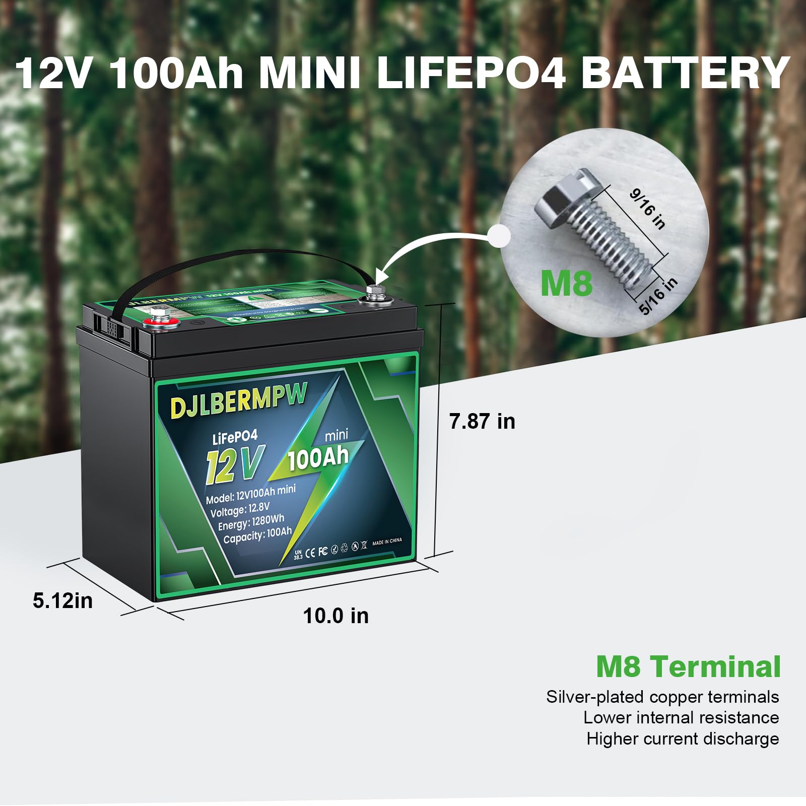 Mini 12V 100Ah LiFePO4 Deep Cycle Lithium Battery For Solar Off-grid Trolling Motor